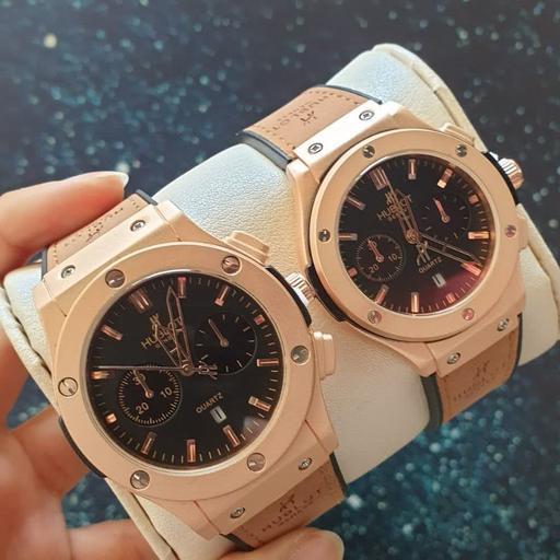 ساعت مردانه و زنانه ست هابلوت با کیفیت مناسب و بند رابر روکش چرم Hublot